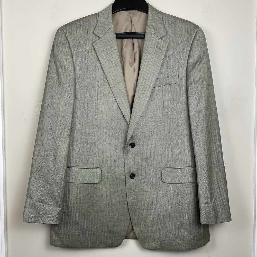 Lauren Ralph Lauren Blazer Men‎ 42L Grey Silk Wool Herringbone Sport Coat